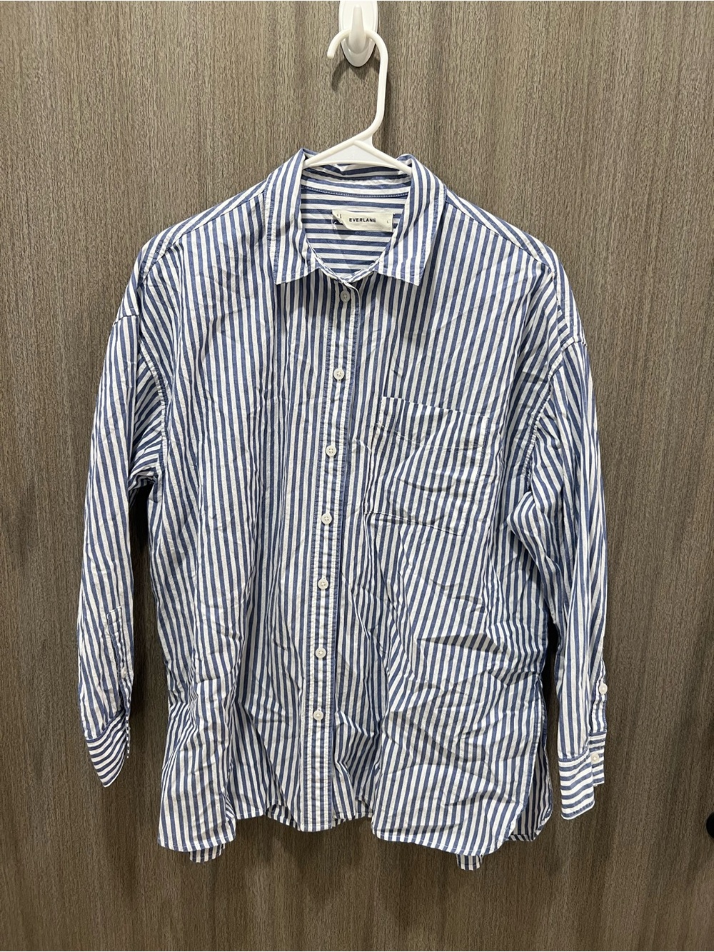 Everlane Navy and White Vertical Stripe Button-Down Shirt